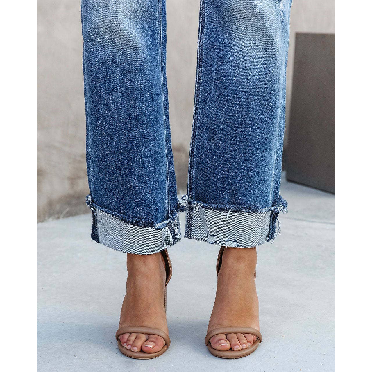 High-Waist Distressed Straight-Leg Denim Pants - Jaunts Boutique