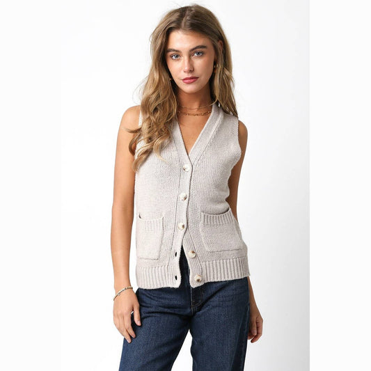 Meredith Sleeveless Button Down Knit Top Cardigan - Taupe