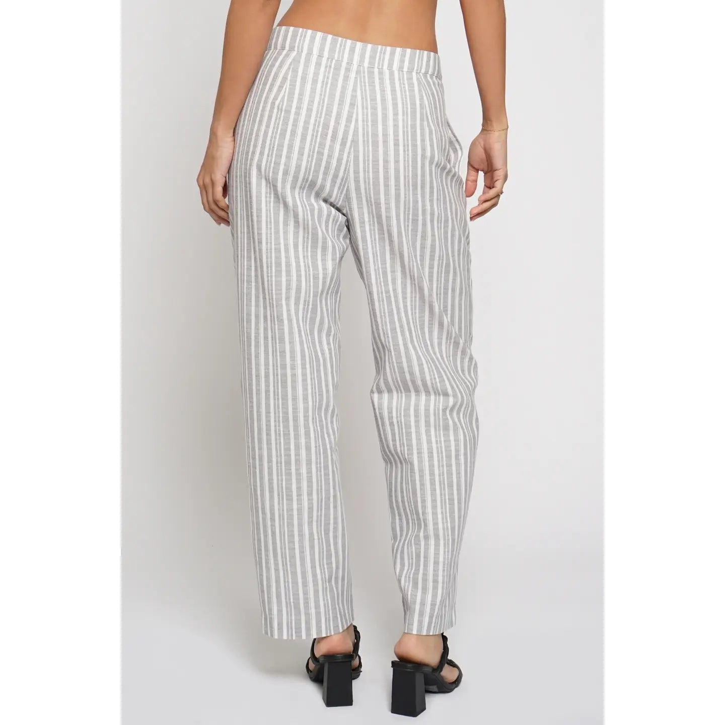 Uneven Stripe Linen Pants in Grey - Jaunts Boutique