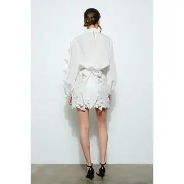 Butterfly Lace Sleeve Blouse with Back Tie in White - Jaunts Boutique