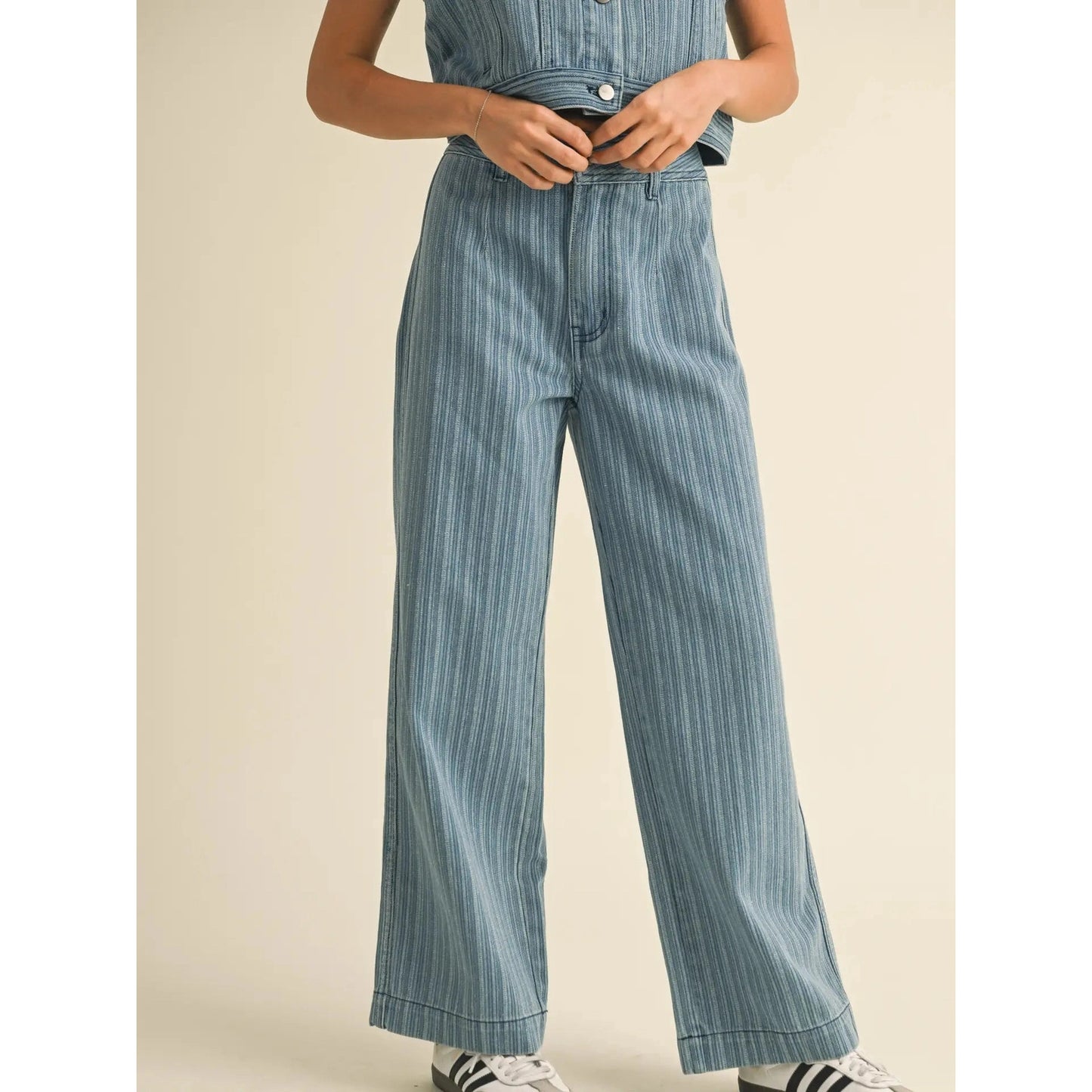 Jacquard Striped Straight Leg Denim Pants - Jaunts Boutique