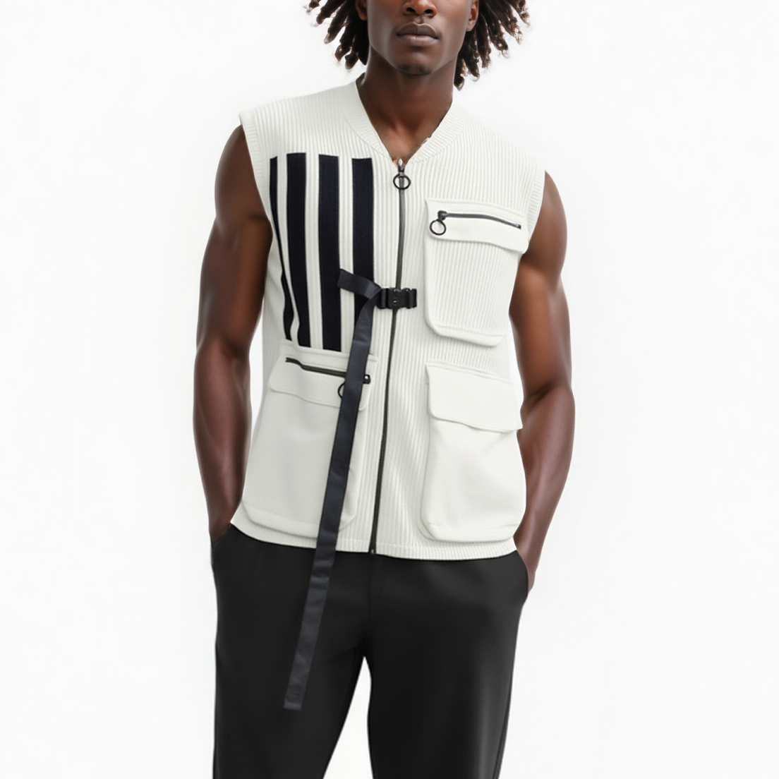 Homme Sweater Utility Vest w/ Bellow Pockets in Off White – Jaunts