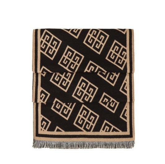 Greek Pattern Scarf – Beige & Black