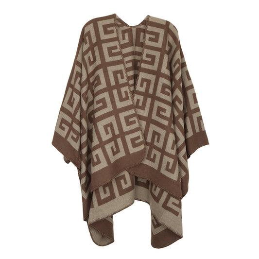 Greek Pattern Poncho – Black & Brown