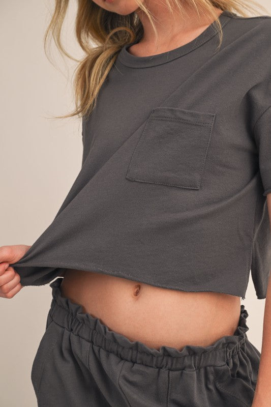 Charcoal French Terry Cropped Sweater