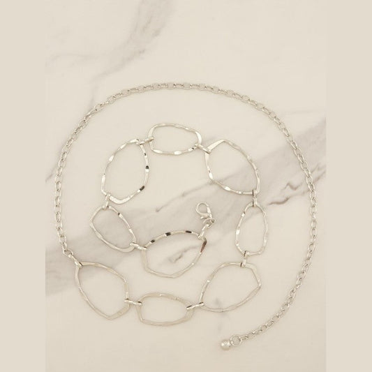 Hammered Organic Geometric Link Chain Belt in Silver & Gold