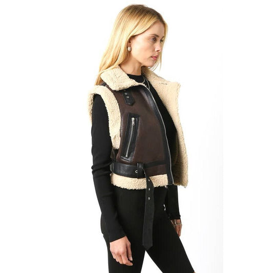 Olivia Shearling Vest in Mocha Brown with Cream Shearling - Jaunts Boutique