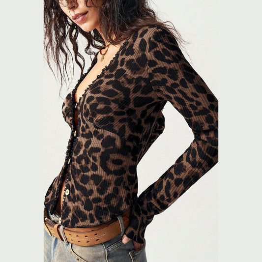 Animal Print Button-Front Blouse: LEOPARD / S - Jaunts Boutique