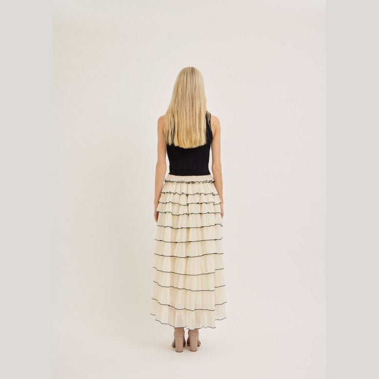 Tiered Ruffle Maxi Dress - Cream & Black