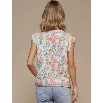 Floral Knit Sleeveless Sweater in Ivory Multi - Jaunts Boutique