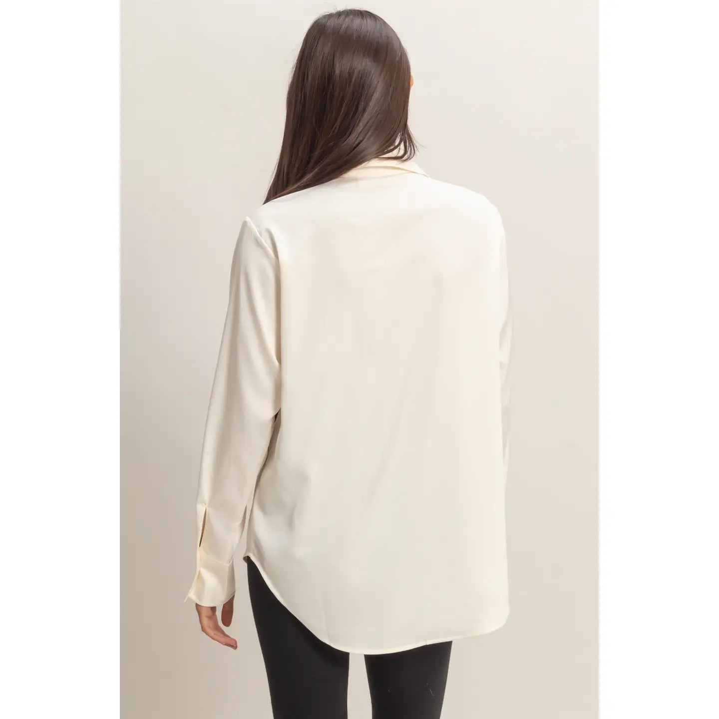 Satin Button-Up Shirt – Whip Cream