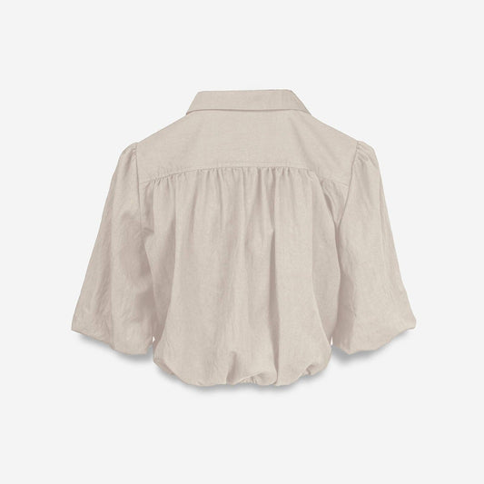 3/4 Sleeve Cropped Button-Up Blouse in Beige Tan - Jaunts Boutique