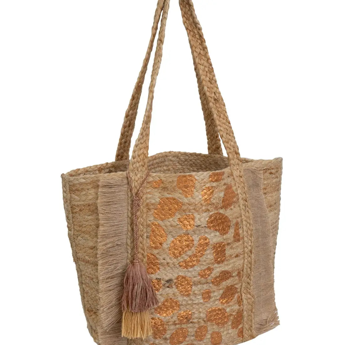 Metallic Leopard Print Natural Straw Jute Tote Handbag - Jaunts Boutique