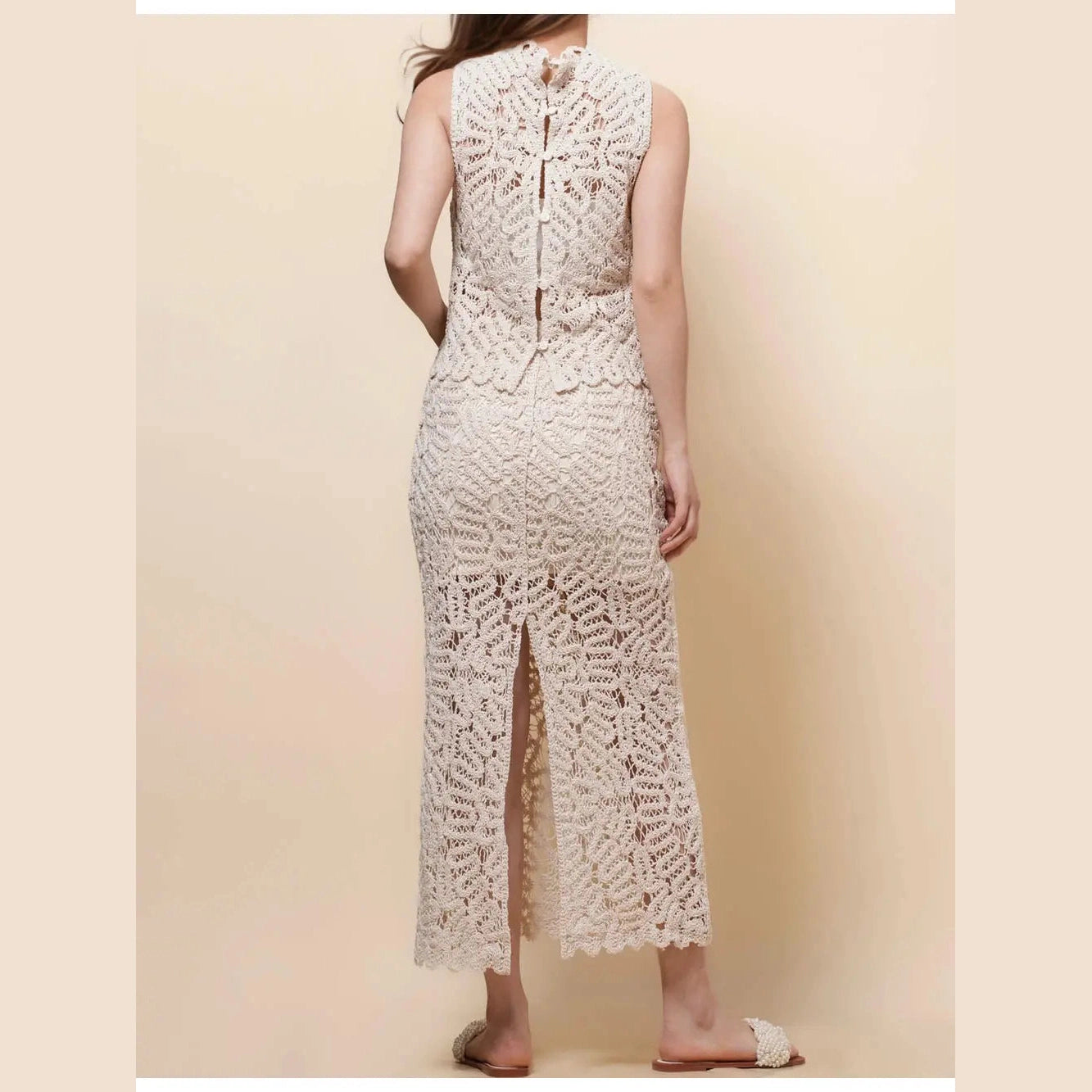 Crochet Elastic Waist Midi Skirt in Natural - Jaunts Boutique