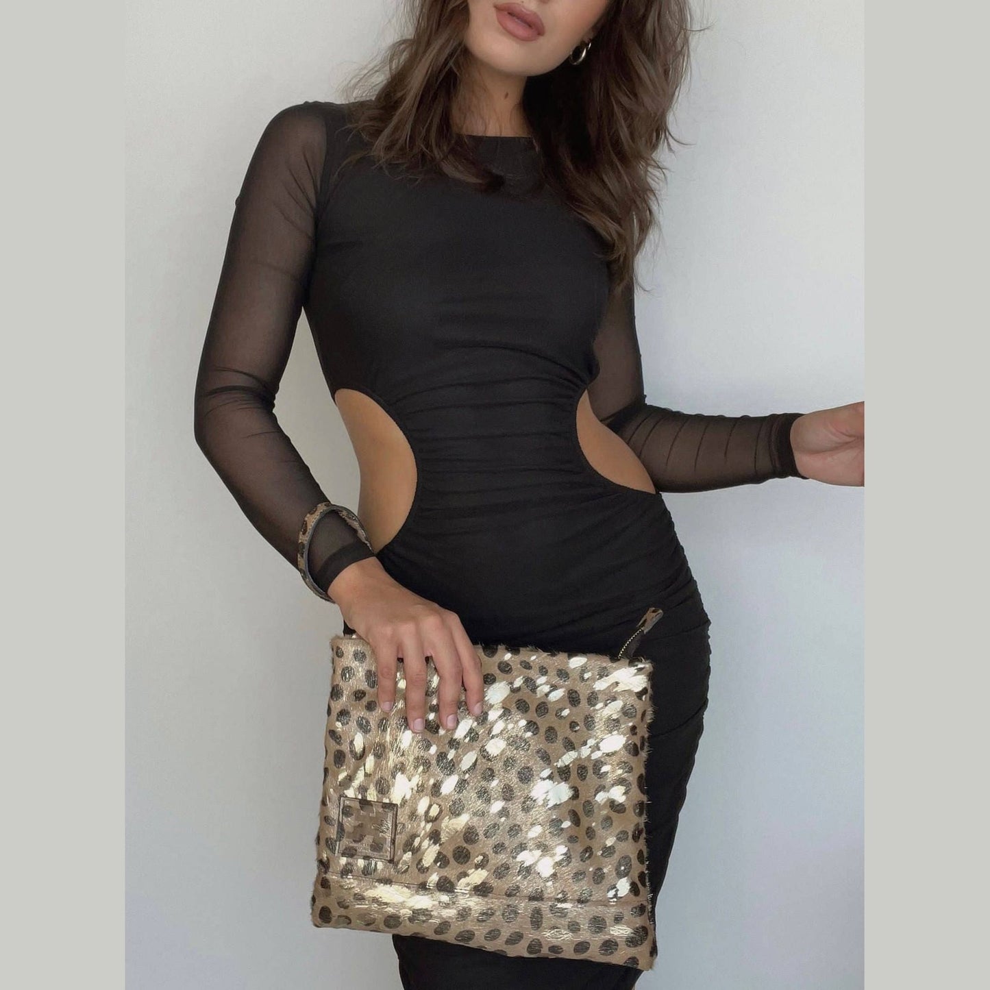 Raquel Genuine Cowhide Small Clutch & Crossbody Handbag in Tan Cheetah Fur & Gold Leopard Fur - Jaunts Boutique