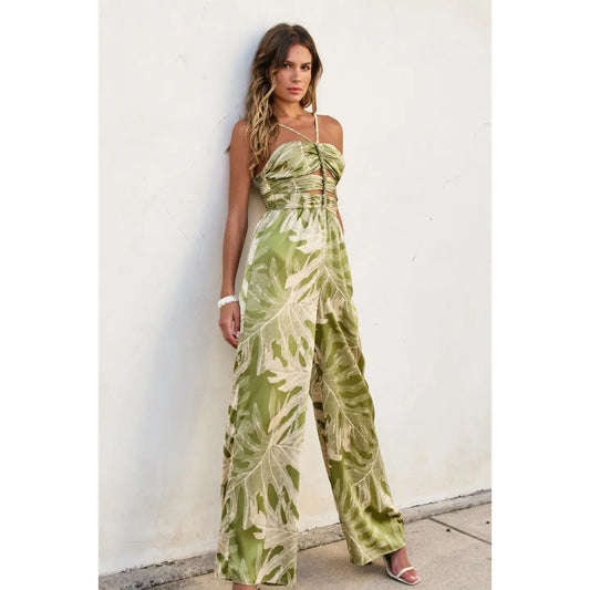 Forevermore Braid Detail Wide Leg Jumpsuit in Calliste Green - Jaunts Boutique