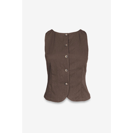 Sleeveless Woven Vest Top with Back Tie in Light Chocolate - Jaunts Boutique