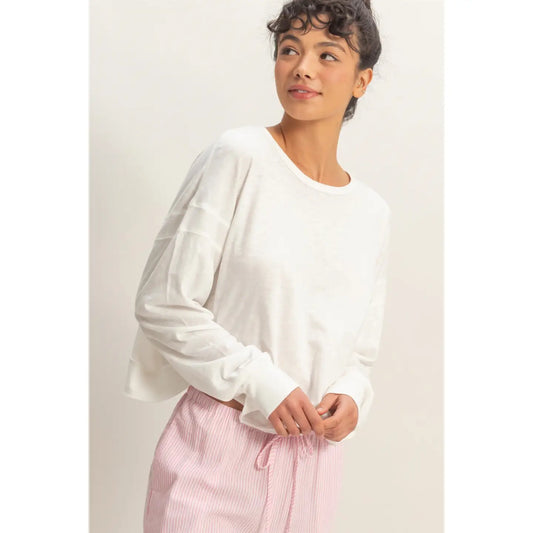 Cross Detail Open Back Long-Sleeve Top - White