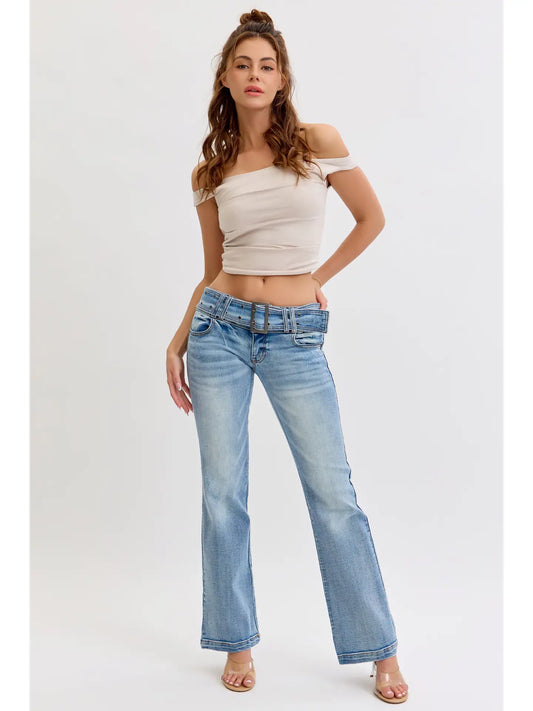 Low Rise Flare Jean with Denim Belt