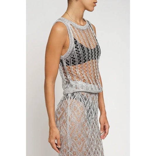 Metallic See Through Knit Top in Silver and Gold - Jaunts Boutique