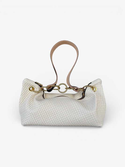 Blair-East West Shoulder Bag, White embossed leather. Website exclusive · Ships direct!