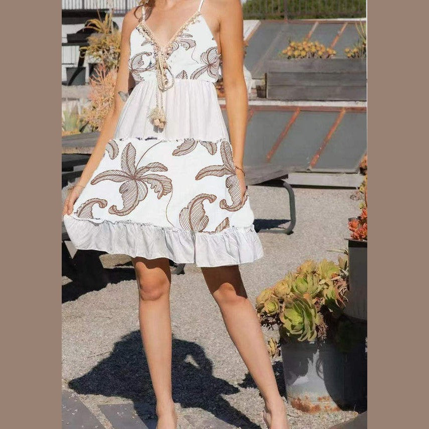 The Coastal Shell Ruffle Dress in White