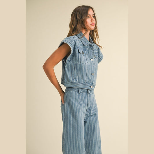 Jacquard Striped Straight Leg Denim Pants - Jaunts Boutique
