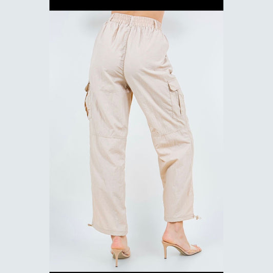 Wide Parachute Cargo Pants - Khaki