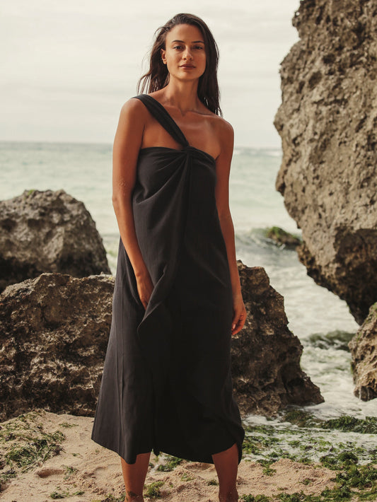 Pia One Shoulder Maxi Dress - Black. Website exclusive · Ships direct!