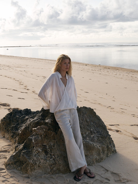 Sade Surplice Top - White Stripes. Website exclusive · Ships direct!