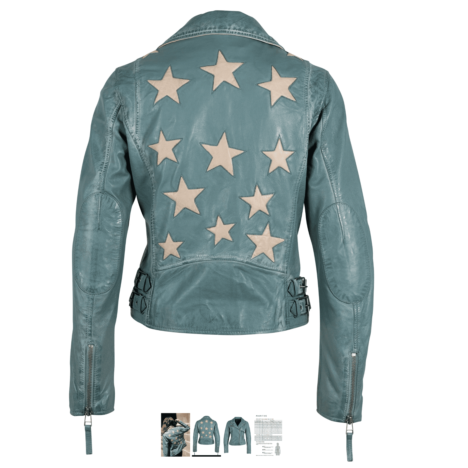 Mauritius Christy RF Star Detail Leather Jacket in  Sea Green - Jaunts Boutique 