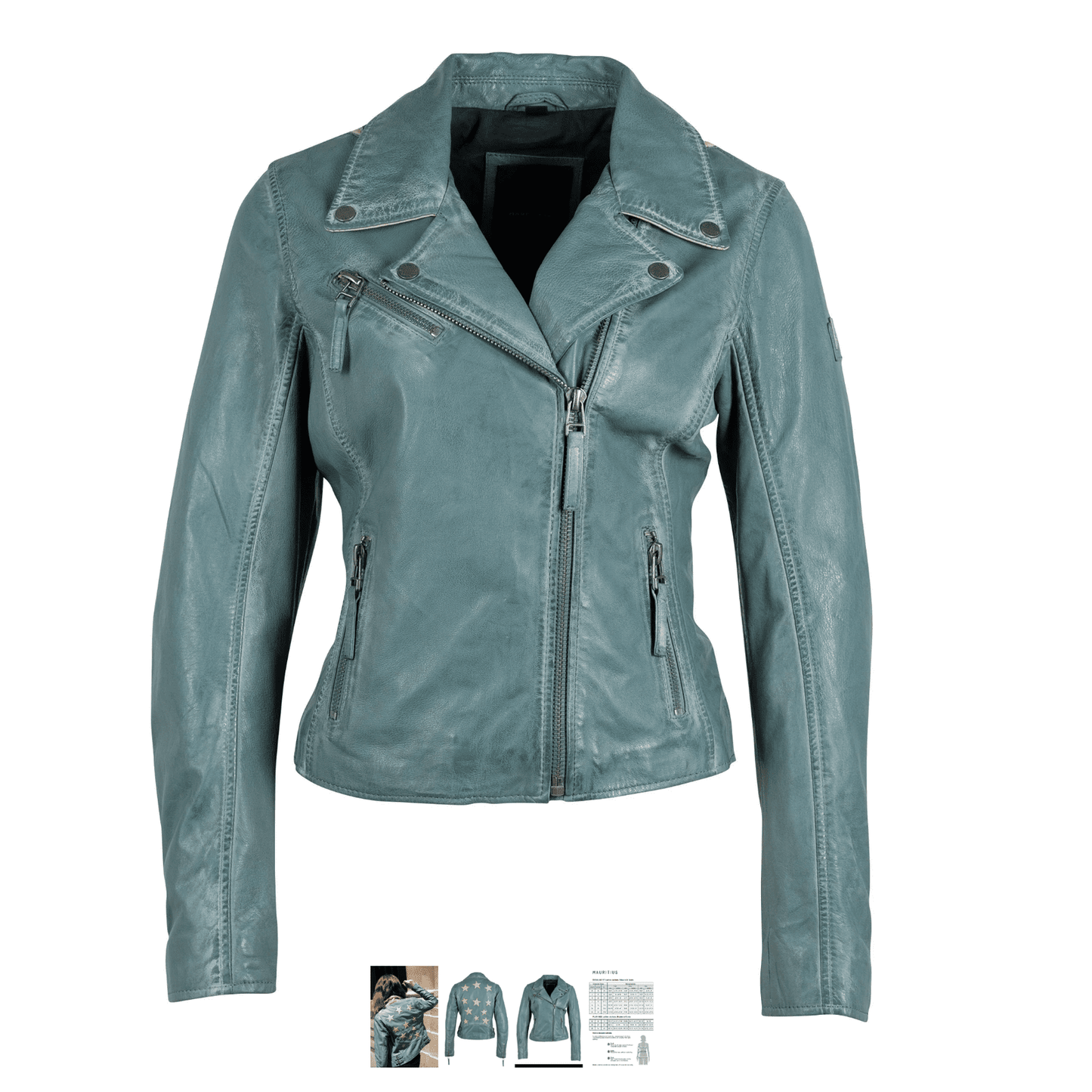 Mauritius Christy RF Star Detail Leather Jacket in  Sea Green - Jaunts Boutique 