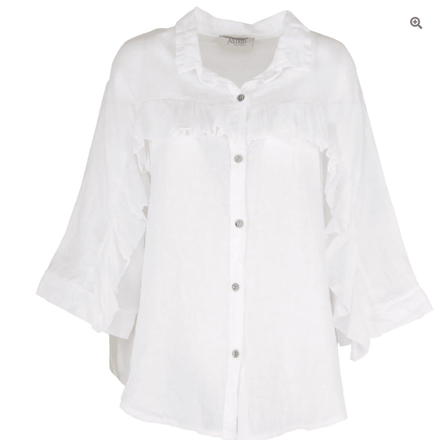 Astrid Italy Hampton Ruffle Detail Linen Blouse in White - Jaunts Boutique 