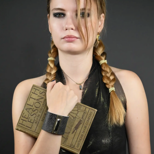 KBD Studio 2" Leather Soft Black Distressed Cuff with Labradorite - Jaunts Boutique