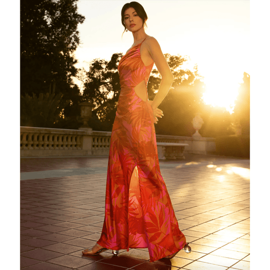 One Shoulder Ruched Maxi Dress in Flame Scarlet - Jaunts Boutique