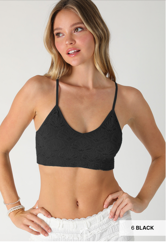 New Style! Textured Lace Triangle Cut-Out Bralette Top