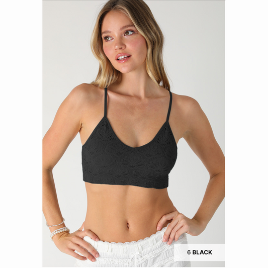 New Style! Textured Lace Triangle Cut-Out Bralette Top