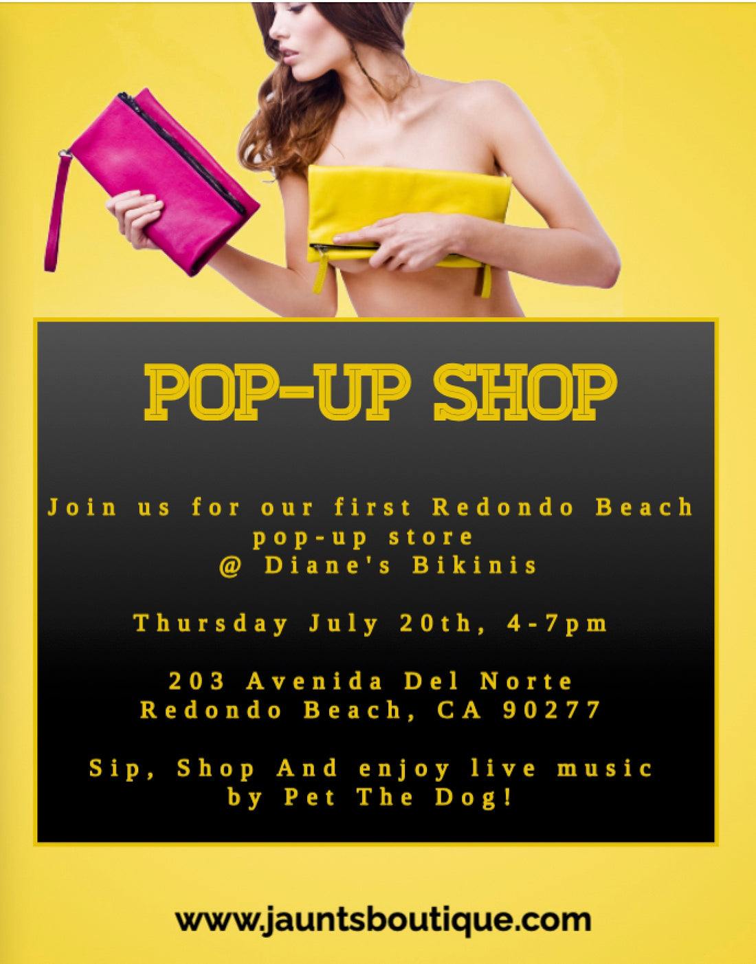 Join us for our POP-UP Store Thursday July 20th from 4-7pm @ Diane's Bikinis "Riviera Village"
