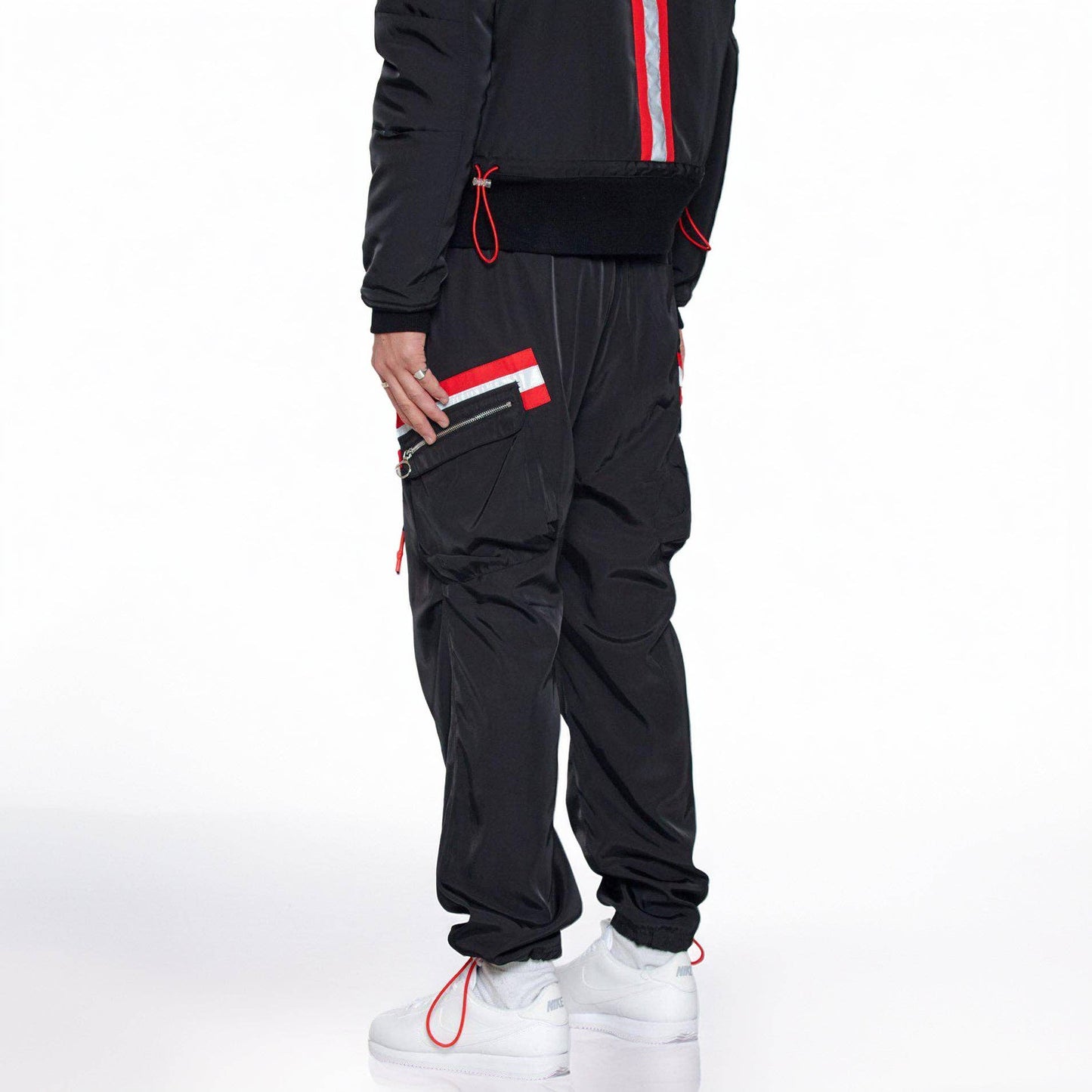 Homme  Reflective Tape Utility Cargo Pants in Black