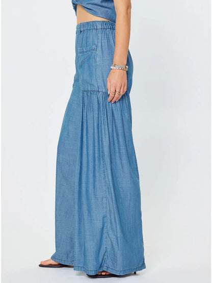 Chambray Wide Leg Palazzo Pants