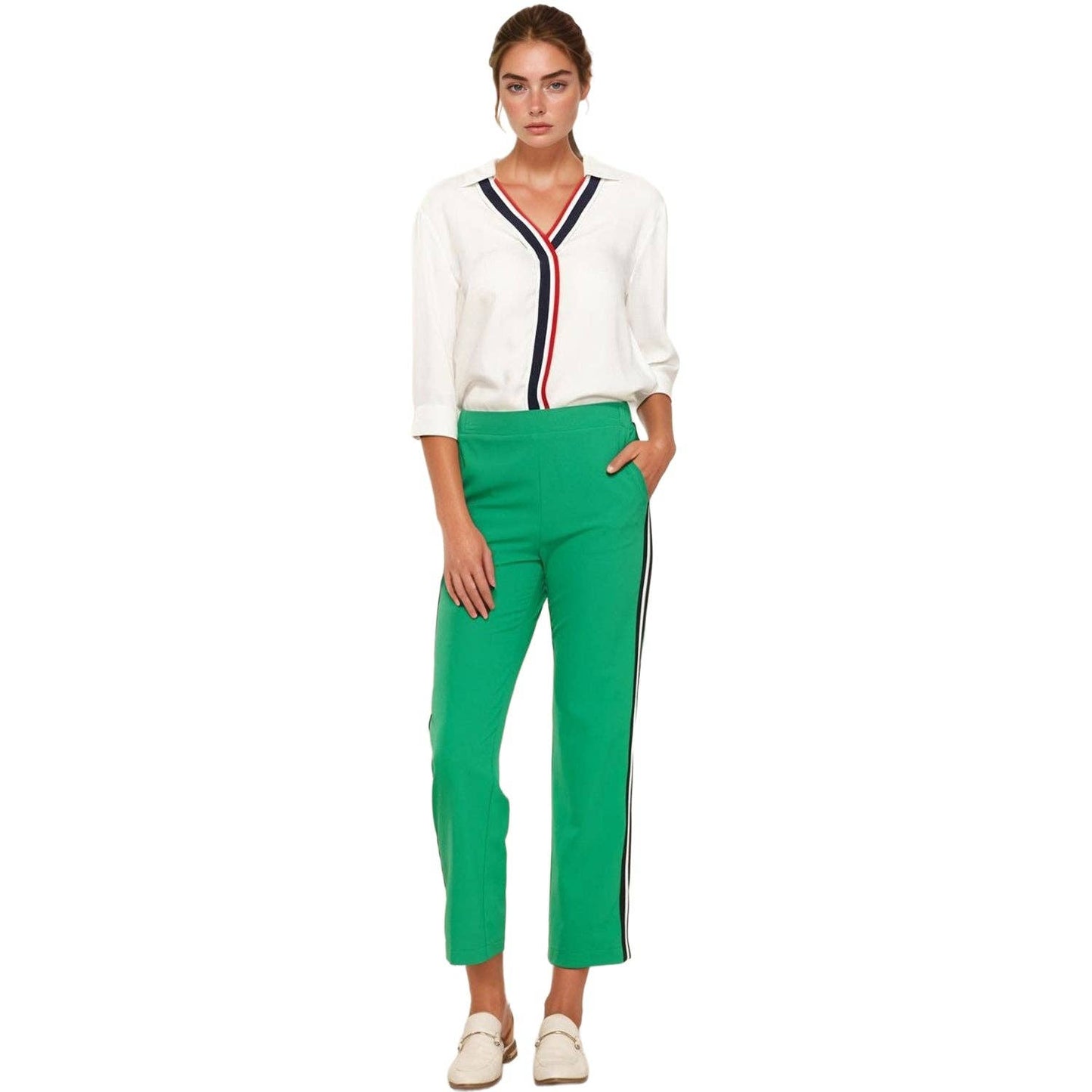 Femme Striped Side Binding Pants In Green