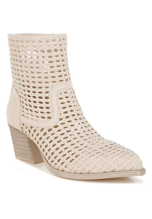 Artisole Woven Pleather Block Heel Booties - Off-White