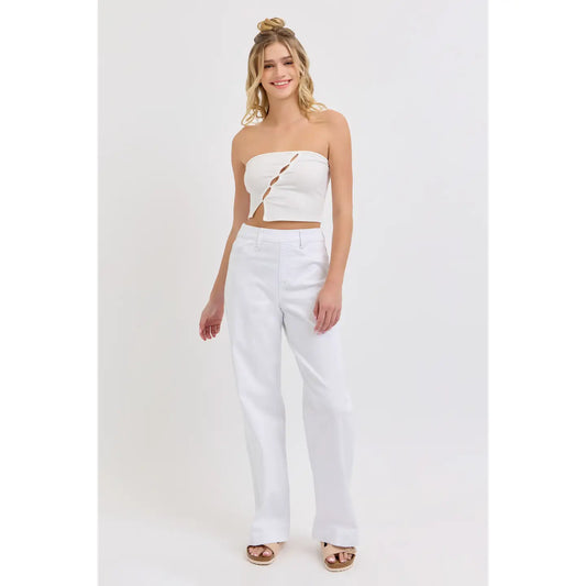 High Rise Pull-On Wide Leg Denim in White