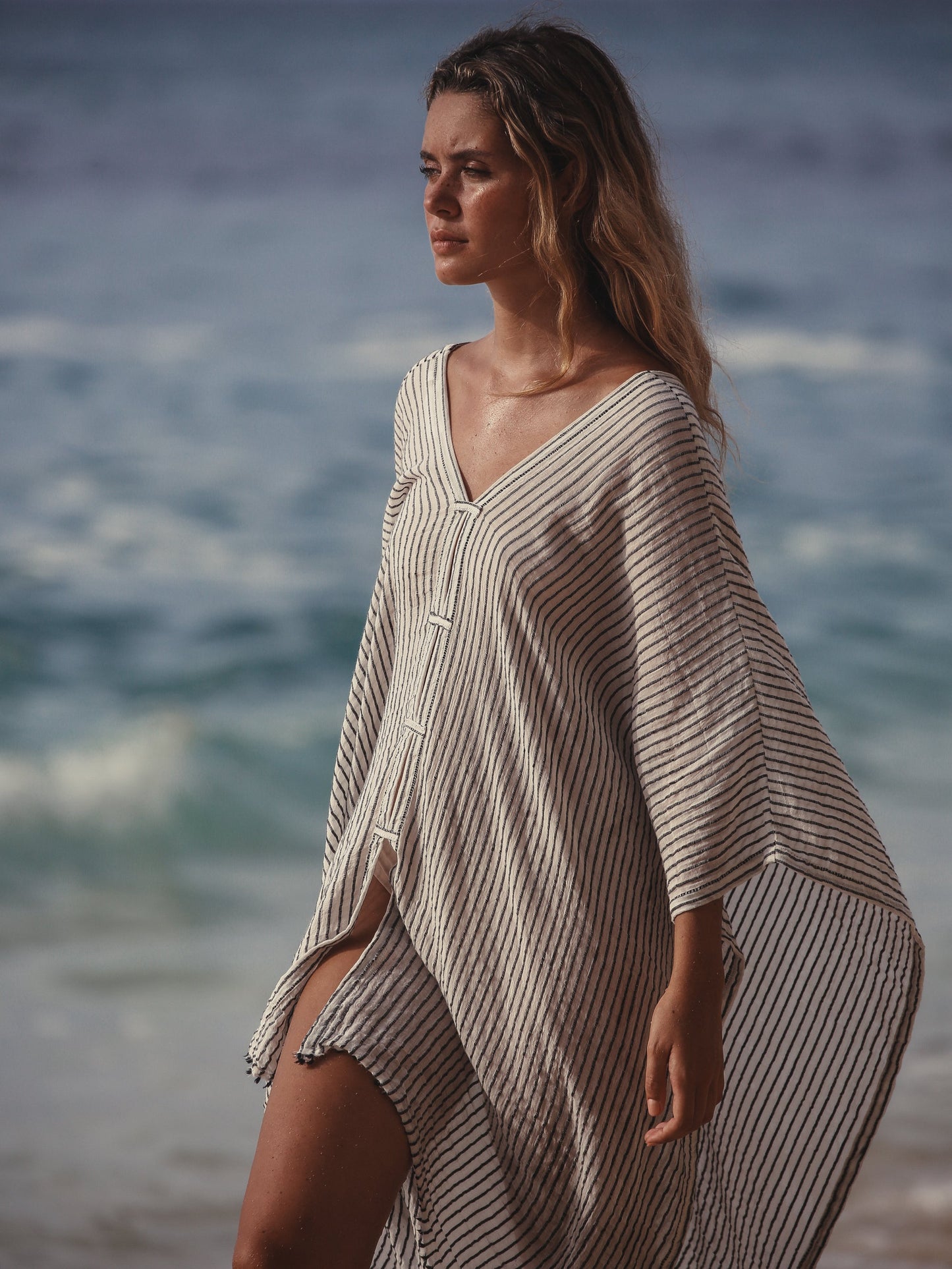 Ava Kimono Kaftan  - Black Stripes. Website exclusive · Ships direct!
