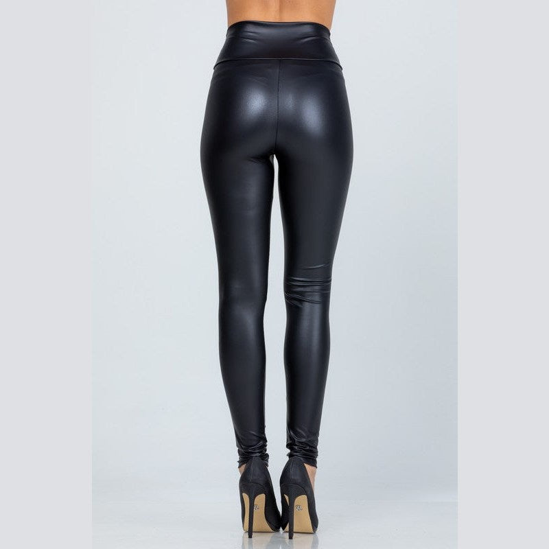 High Waisted Faux Leather Legging Pants in Black