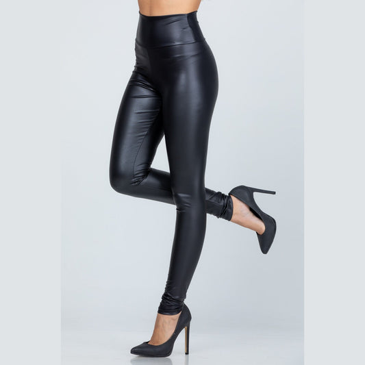 High Waisted Faux Leather Legging Pants in Black