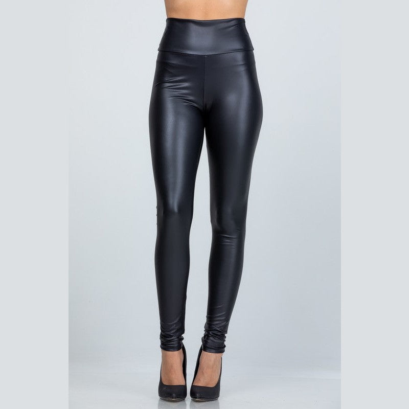 High Waisted Faux Leather Legging Pants in Black