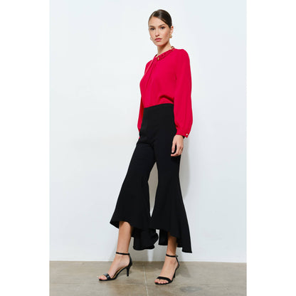 Draped Ruffle High-Low Flare Pants in Grey - Jaunts Boutique 