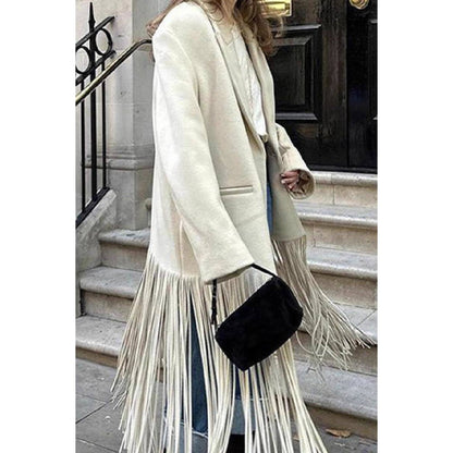 Fringe Hem Tailored Coat: WHITE / S - Jaunts Boutique 