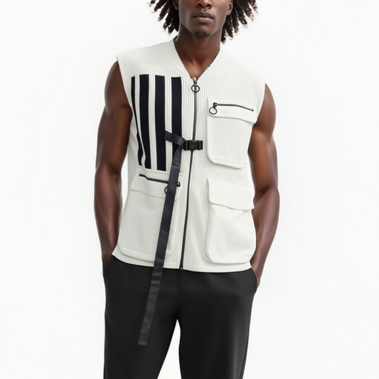 Homme Sweater Utility Vest w/ Bellow Pockets in Off White